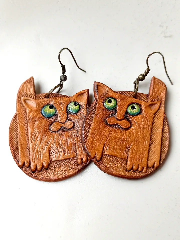 Red Cats Housekeepers Leather Earrings