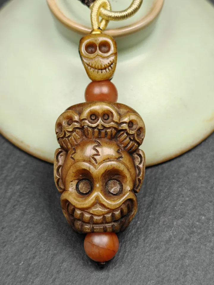 Unique Citipati Skull Protective Charm,Gandhanra Vintage Tibetan Amulet,Spiritual Necklaces,Made of Deer Antlers and Kapala
