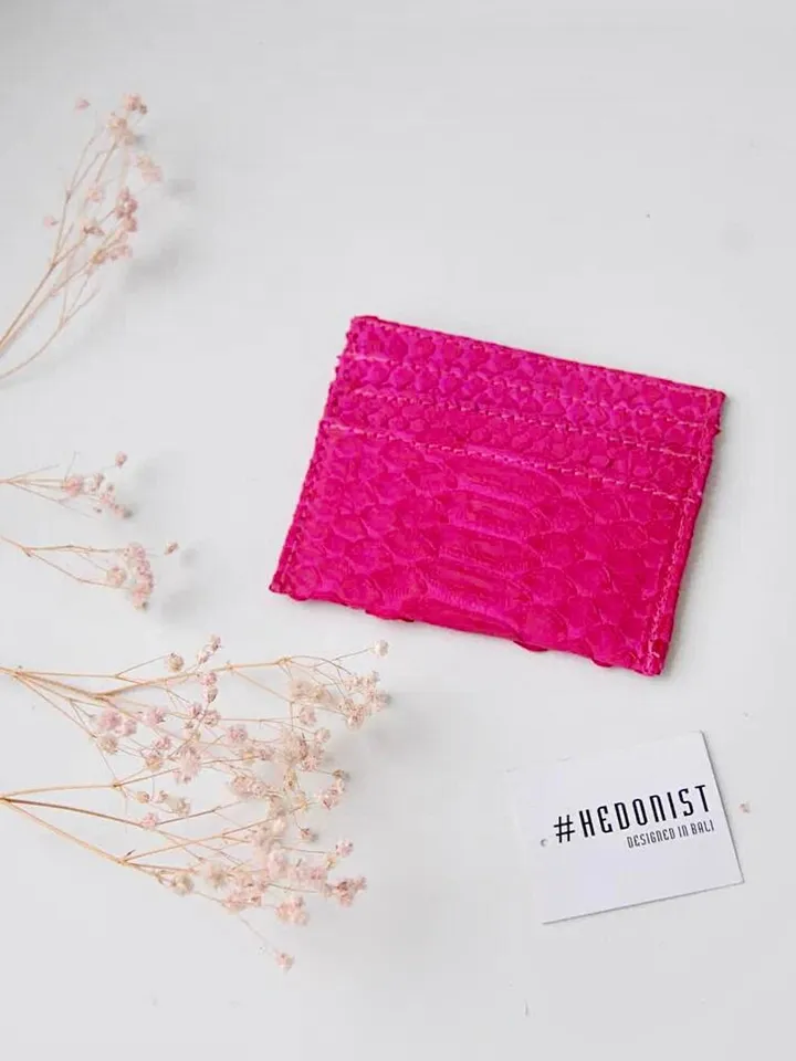 FAST SHIPPING Genuine python skin creditcards holder | wallet small |gift idea exotic python skin leather business card holder fucshia