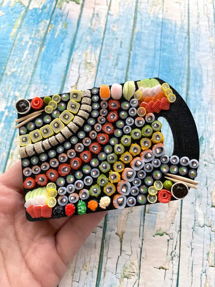 Magnet Miniature Sushi Board with Polymer clay Souvenir