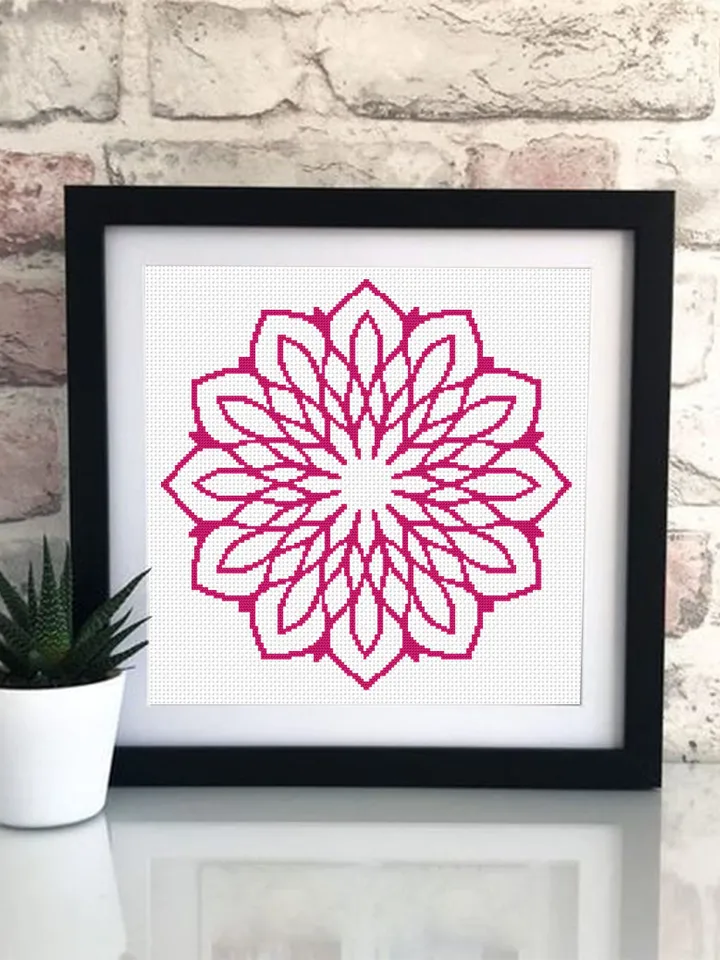 Mandala cross stitch pattern download PDF, Monochrome floral ornament cross stitch chart, Geometric pattern digital PDF, DIY Home decor #M45