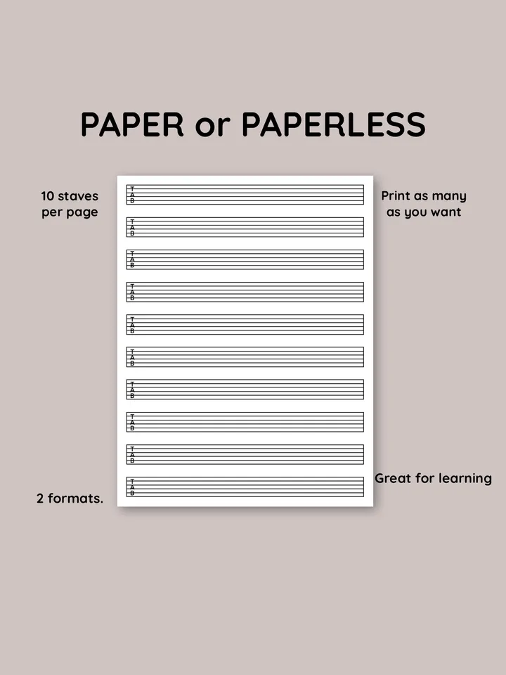 Printable guitar tab paper. Blank guitar tab printable. Guitar tablature paper. Blank guitar music sheet with TAB clef