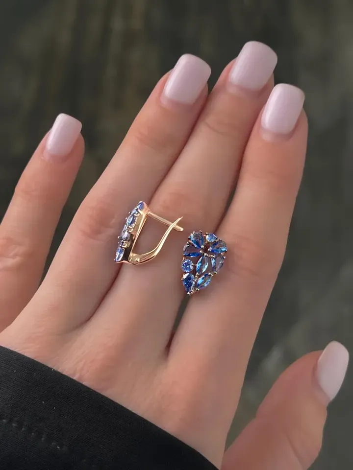 Earrings jewelry Silver gold plated 925 assay value with tanzanite