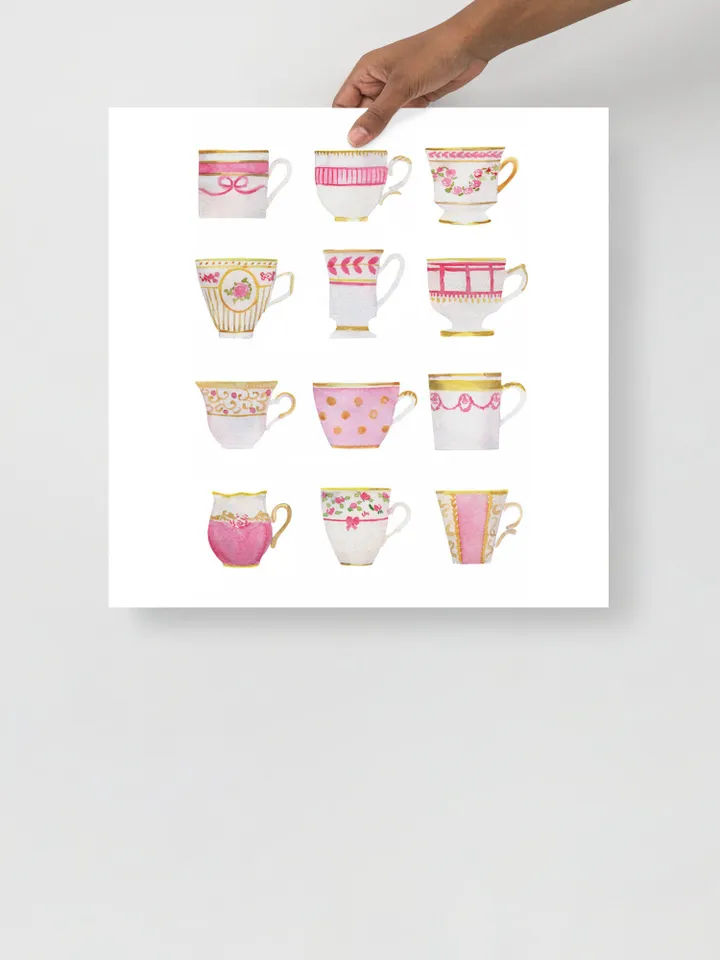 Pink Tea Cups Print, Watercolor Painting, Tea Art, Gift For Tea Lovers, Kitchen Art, Vintage Tea Cup Art, Tea Watercolor, Tea Gift, Cup Art