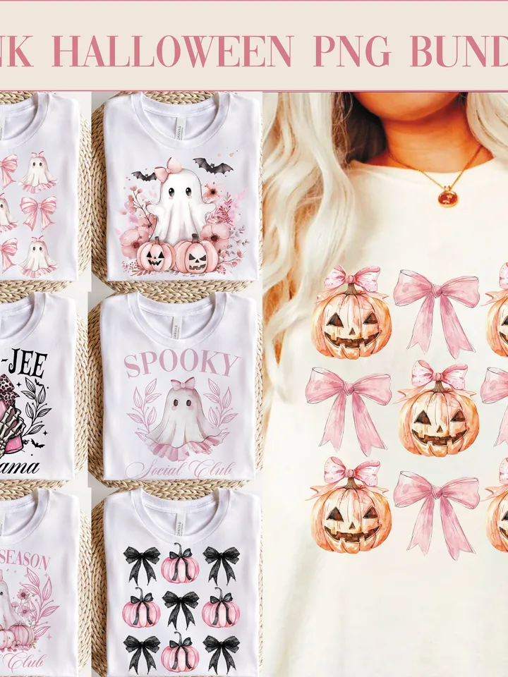 Pink Halloween Bundle png, Coquette Bow Halloween png, Halloween png, Coquette Halloween png, Spooky Season png, Gothic png, Sublimation