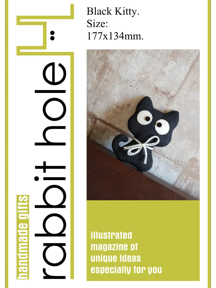 Black cat pattern PDF for sewing Halloween doll, digital tutorial in english