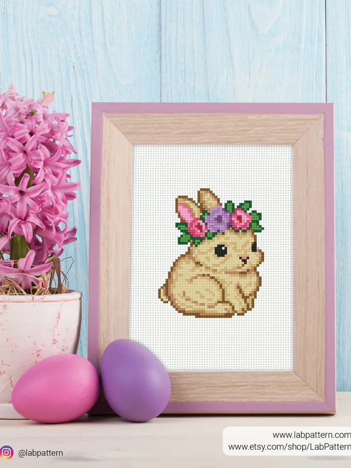 Bundle of 2 mini cute Bunny Cross stitch pattern, contemporary, Easter Rabbit, beginner counted, modern chart, DIY, embroidery, instant PDF
