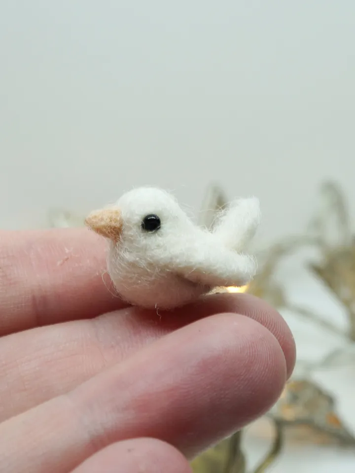 Tiny needle felted white wren, miniature bird, made to order