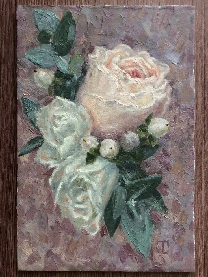 "Rose" oil small painting flower stilllife original wall art picture artwork floral