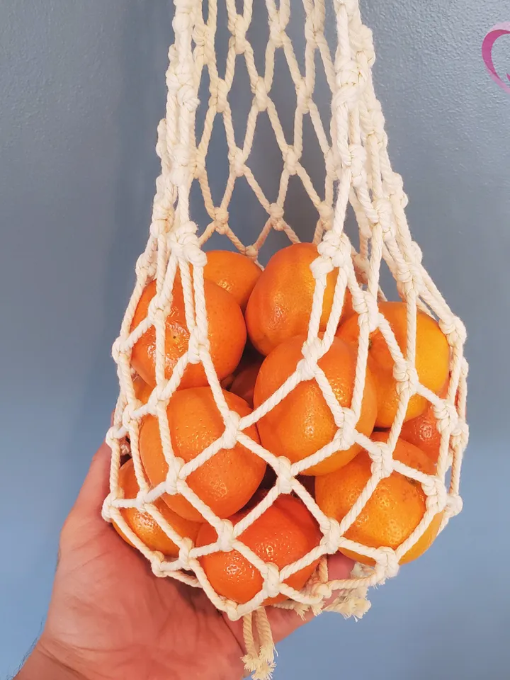 Storage Net For Small Fruit Macrame Produce Bag For Mandarin Oranges Hanging Fruit Basket Kitchen Storage Solution Kitchen Organization