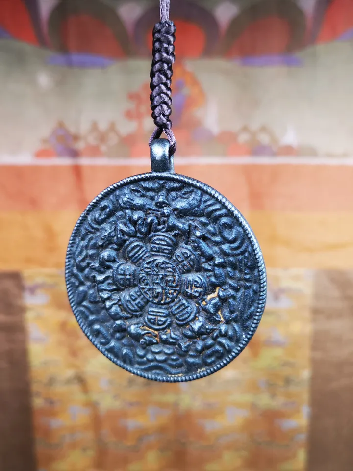 Gandhanra Vintage Tibetan Buddhist Amulet,Calendar Badge,Melong Mirror, SIPAHO Pendant(srid pa ho),Made of Thokcha,40 Years Old