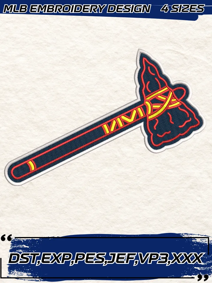 Atlanta Braves Cap Logo Embroidery Design,MLB Embroidery Design,Machine Embroidery Design File,4 Sizes, Digital Download