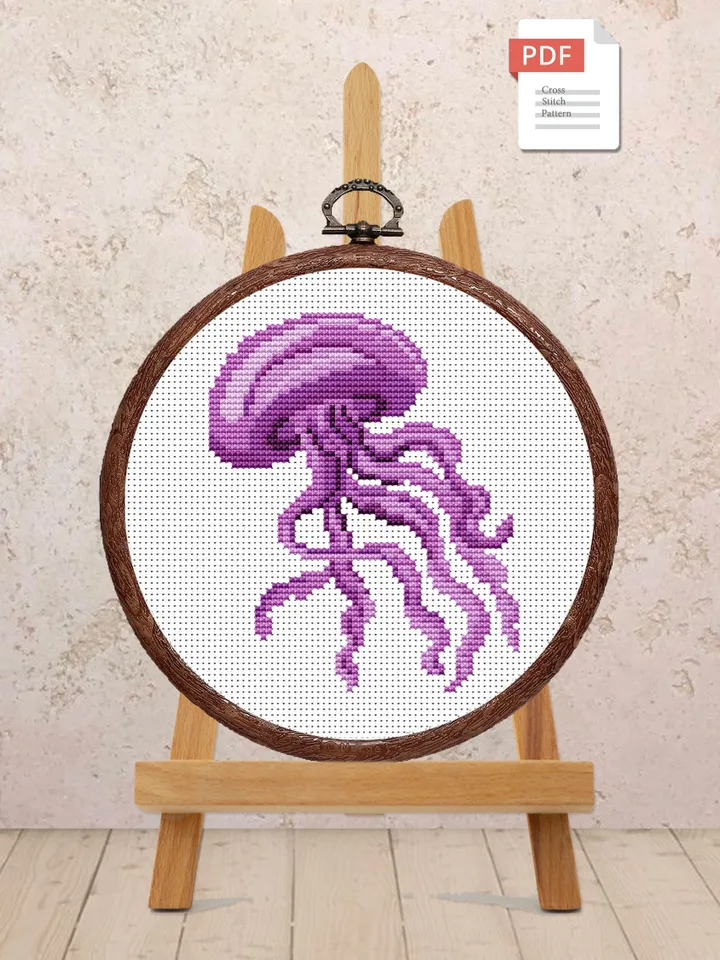 The Jellyfish Cross Stitch Pattern, Sea Cross Stitch, Embroidery Jellyfish, Medusa Cross Stitch Pattern, Modern Cross Stitch Pattern #anm012