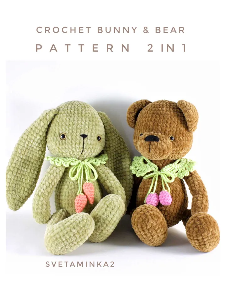 Crochet Plush Pattern. Crochet Bunny Pattern. Crochet Teddy Bear Pattern. Amigurumi. Digital Download. PDF.