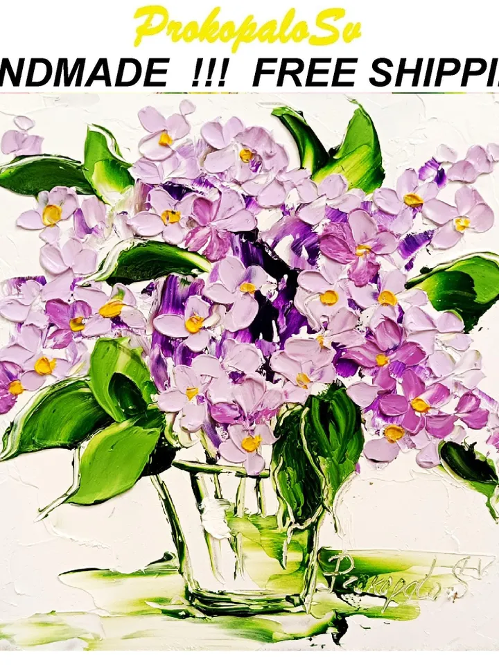 Lilac Painting Flower Original Art Impasto Oil Painting Christmas Gifts Art Lilac Flowers Painting 6 x 6 by ArtProkopaloSv