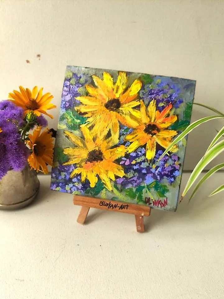 Sunflower Painting Floral Yellow Original Art Sunflower Flower Oil Artwork