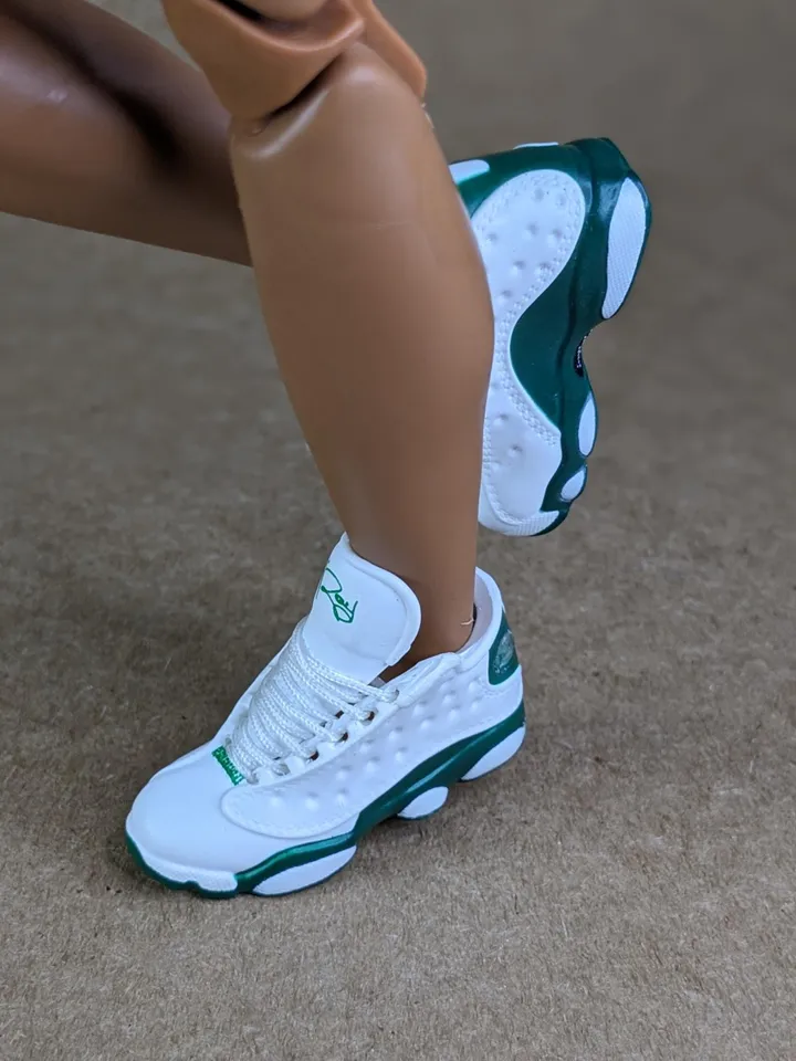 Premium white & green sneakers for 12 inch male dolls