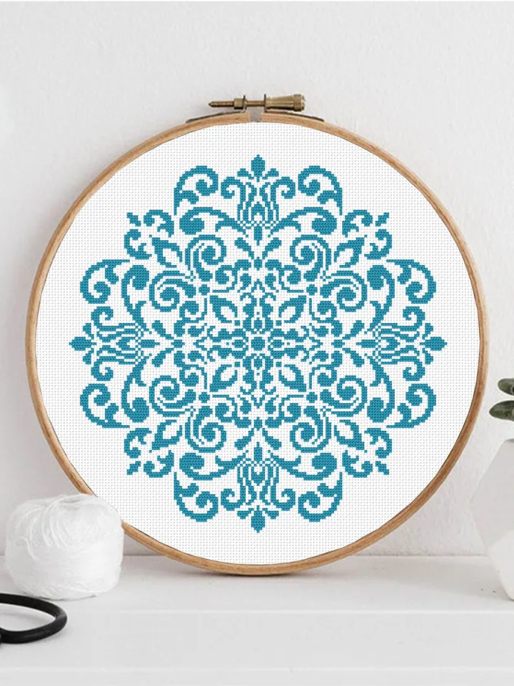 Mandala cross stitch pattern PDF download Simple mandala digital PDF, Monochrome cross stitch chart, Easy mandala ornament, Home decor #M204