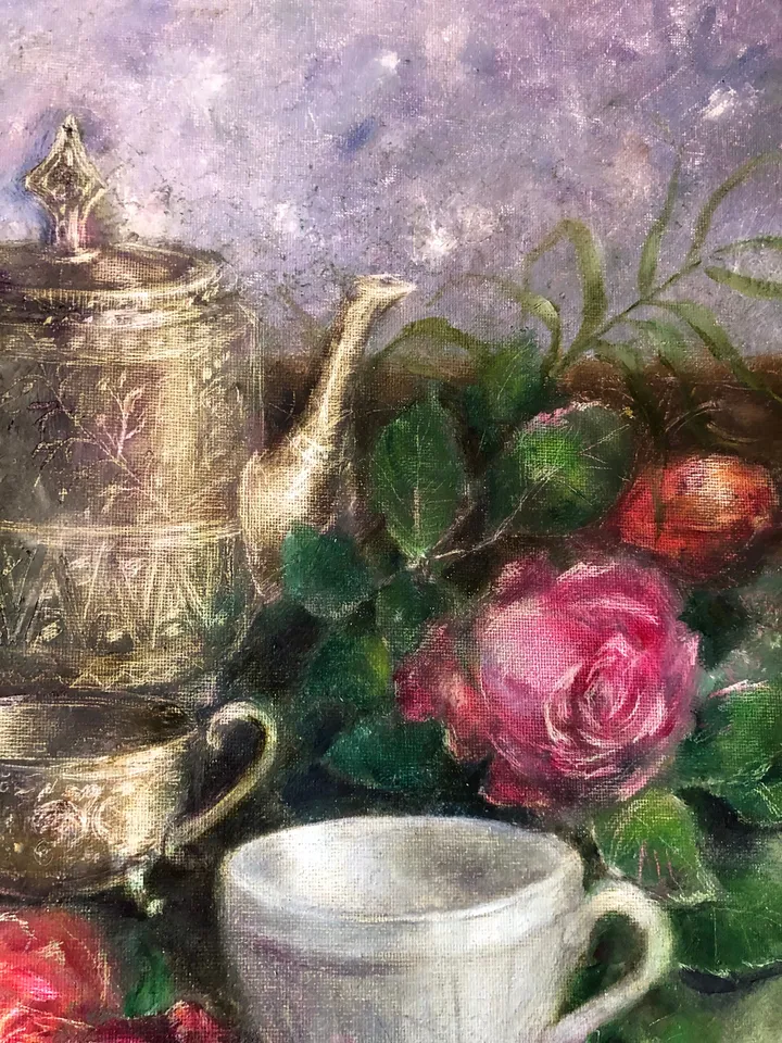 Still life Painting Original Oil Floral Still life Teacup Painting Breakfast Painting
