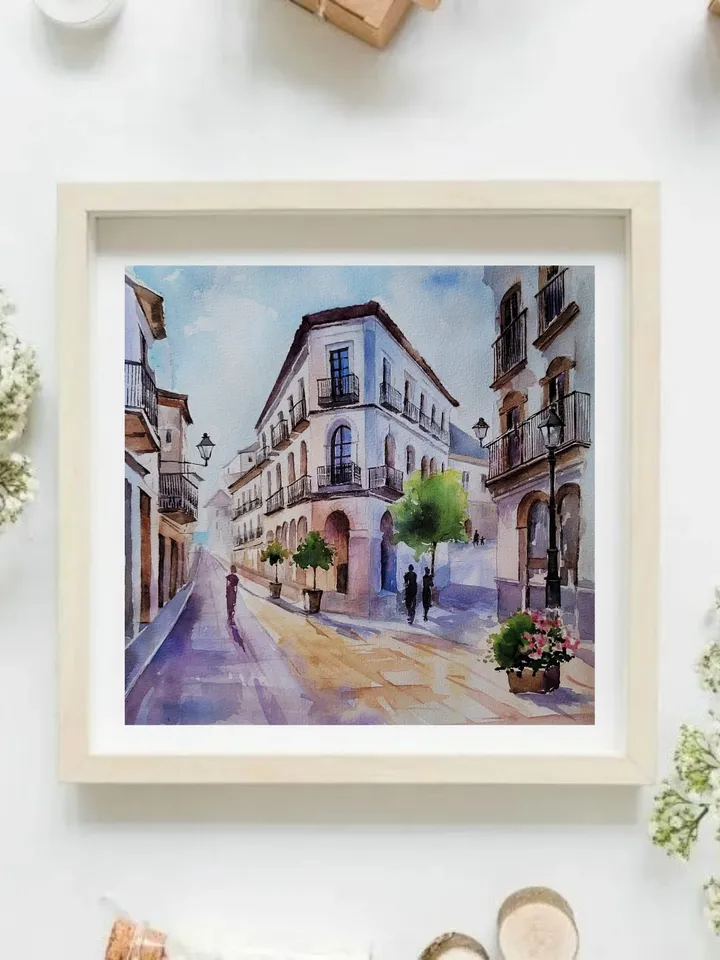 Urbanscape Artwork Original Watercolor Painting 10.63x11.42 in by Art Café