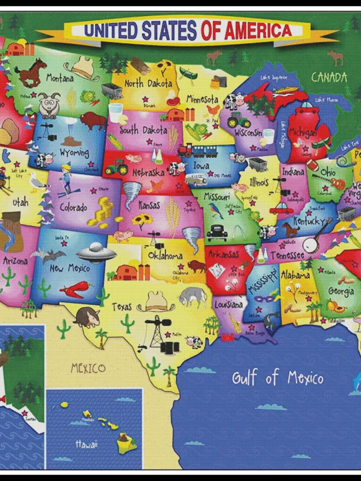 USA Map Cross Stitch Pattern / States Of America Map Cross Stitch Chart / United States Map Cross Stitch PDF Chart