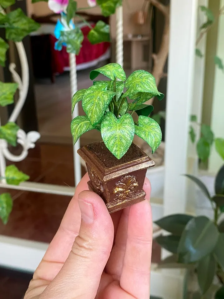 Plants in a flowerpot for a dollhouse. Dollhouse miniature. 1:12. handmade.