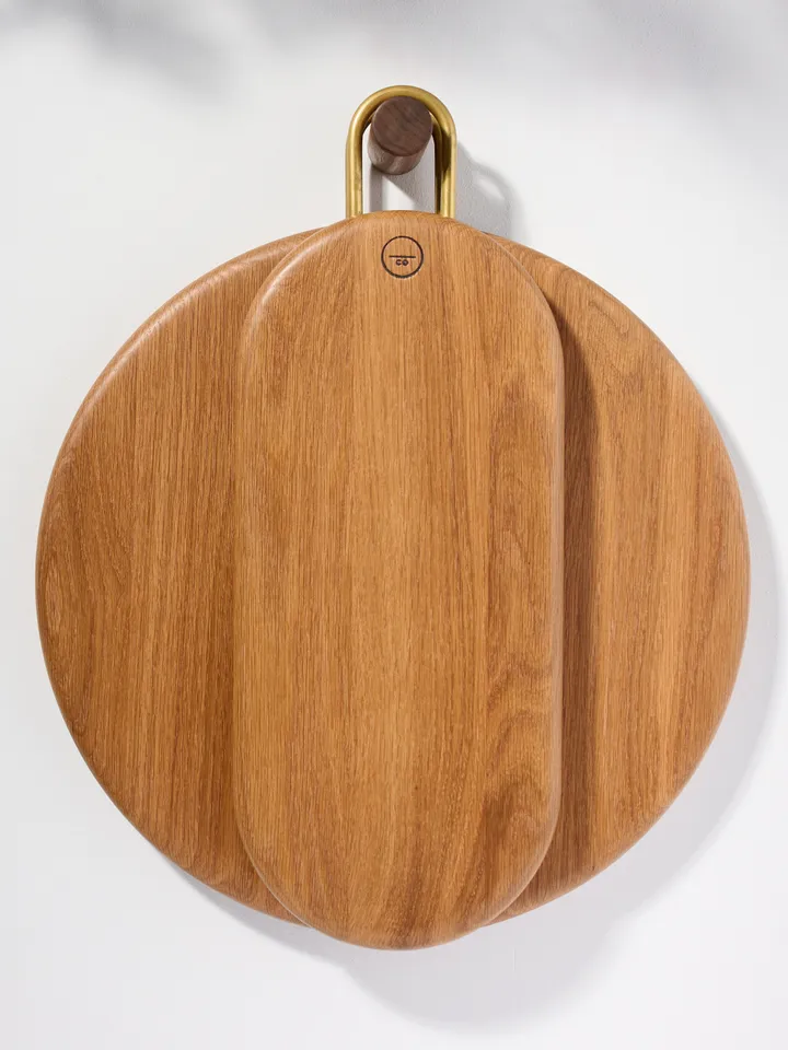 White Oak and Brass Cutting Board - Curvy round and smooth shape