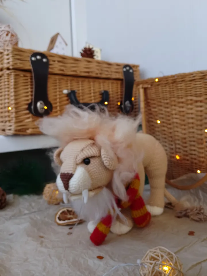 Soft toy lion in a scarf Gryffindor. Harry Potter symbol. Gift for Harry Potter fans. Stuffed lion toy for gift