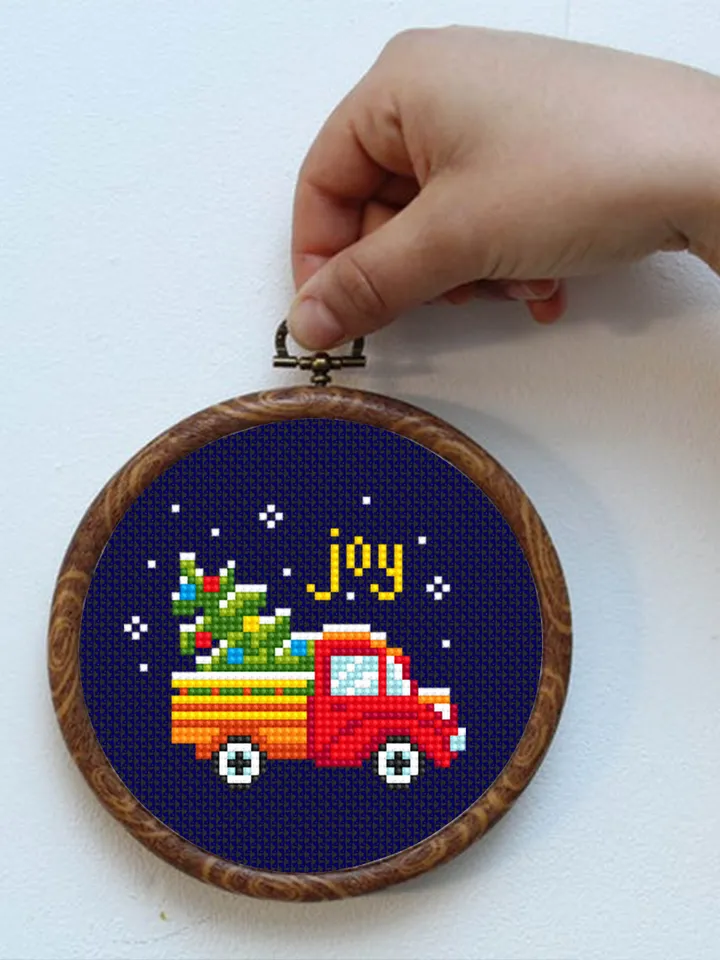 Small Christmas cross stitch pattern download PDF Vintage red truck cross stitch chart Tiny Christmas pattern digital Kids embroidery #N48
