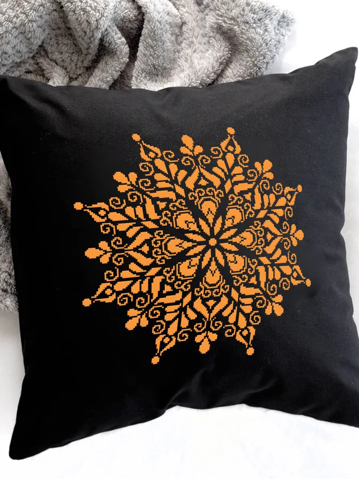 Mandala cross stitch pattern download PDF, Monochrome mandala digital PDF, Floral ornament cross stitch chart, Easy beginner stitch #M107