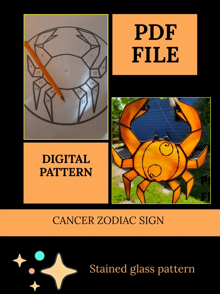 Cancer zodiac sign/ Digital Download / Stained Glass Pattern / PDF file / DIY