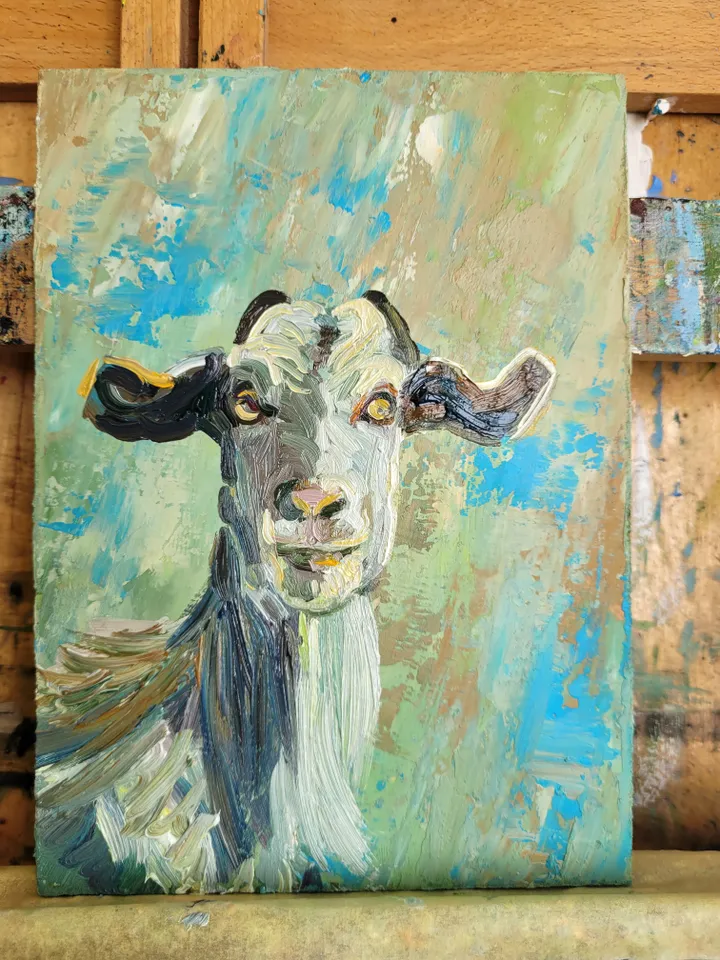 Goat Painting Farm Animal Original Art Impasto Oil Painting 5x7 Goat Artwork Animal Portrait Nursery Wall Art Rustic Home Decor Fine Art by ArtFromVictoria