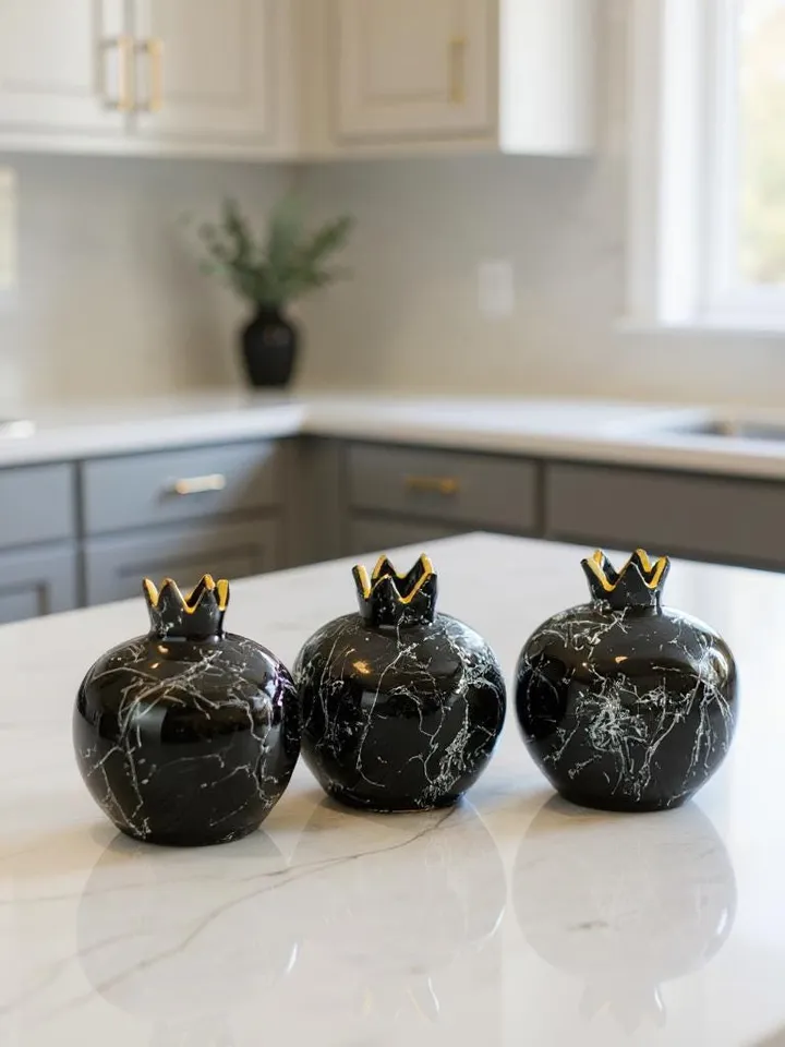 Handpainted Black Ceramic Pomegranate Vase Set of 3 | Handpainted Unique Pomegranate Vase Ceramic Vase Set Home Decor