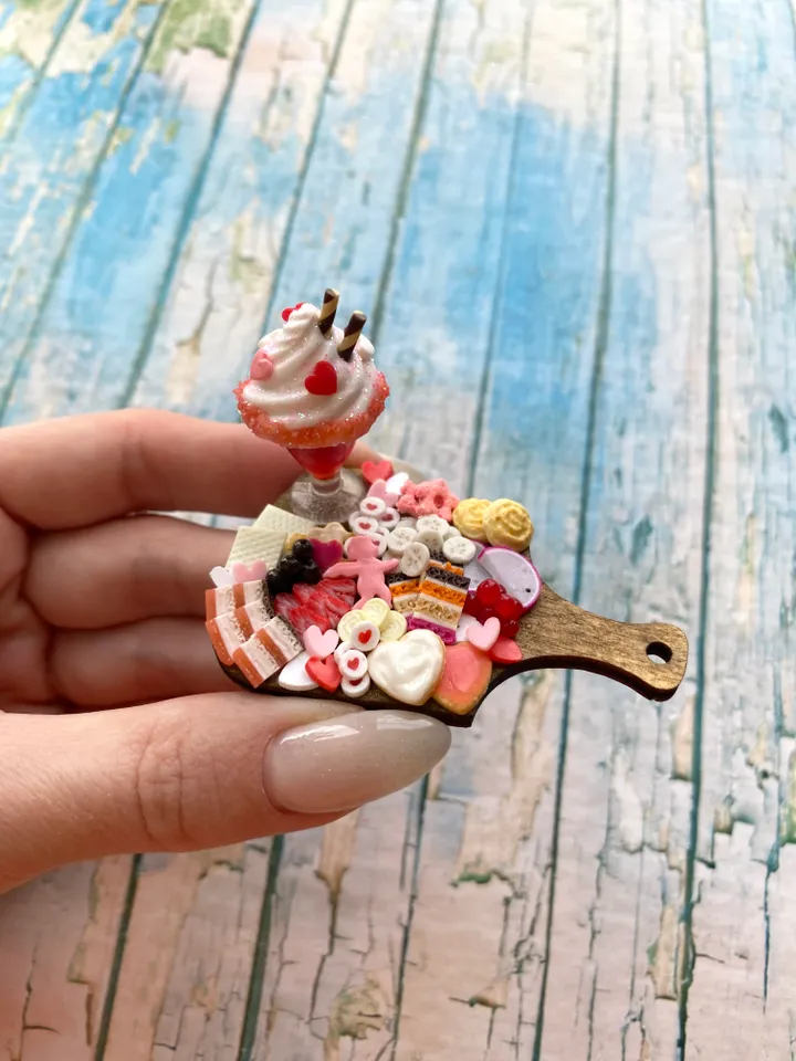 Miniature Valentine Charcuterie Board with Polymer clay Souvenir
