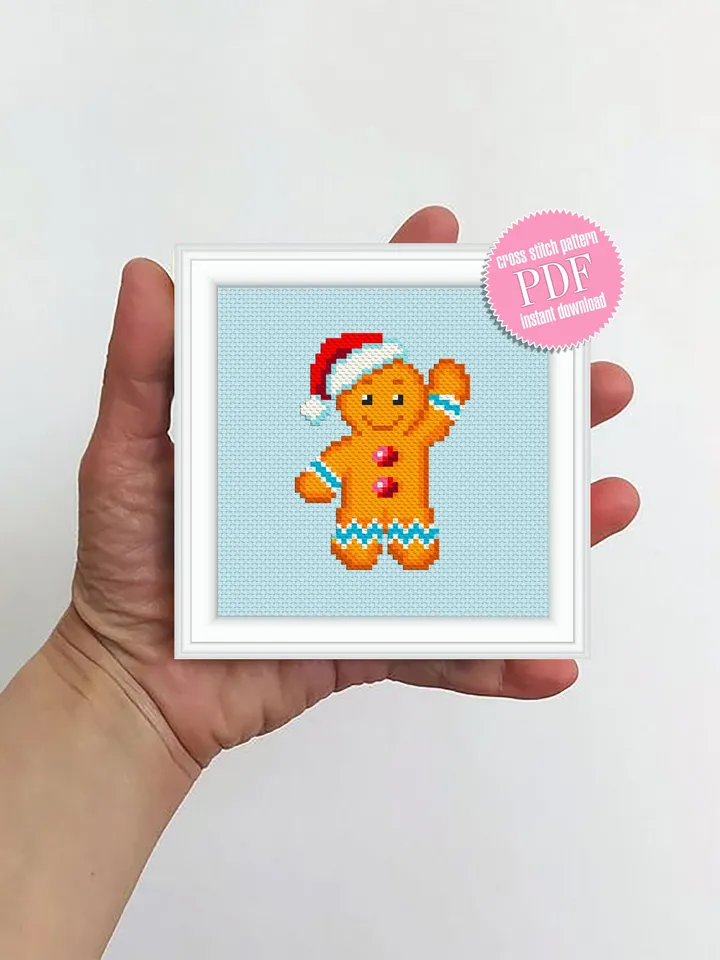 Small Christmas cross stitch pattern download PDF Cute gingerbread man cross stitch Christmas pattern digital Winter holiday embroidery #N9