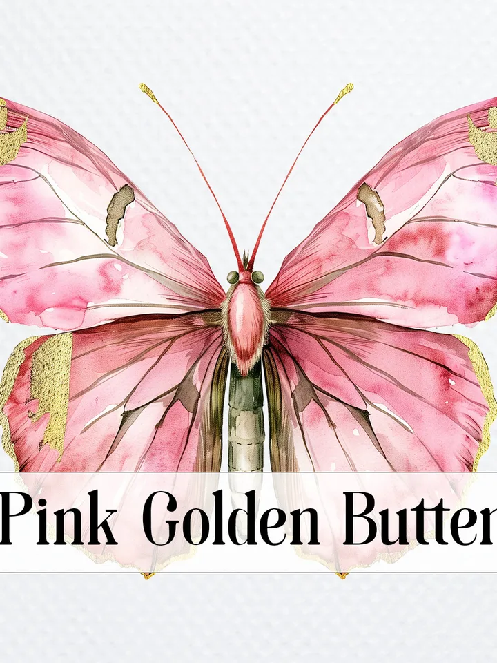 12 Pink Golden Butterfly PNG Clipart, Printable Watercolor Butterfly, Butterfly sublimation, Paper craft, junk journals, Digital download