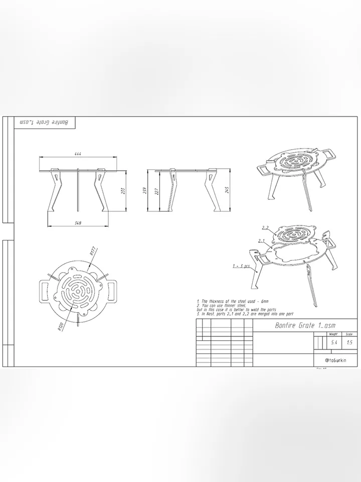 Sheet Metal Plans Drawings Bonfire Grate 1 (DXF, PDF)