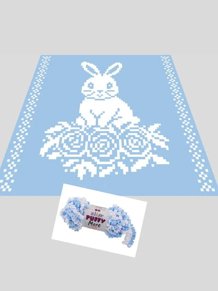Loop yarn Finger knitted Easter Bunny blanket pattern