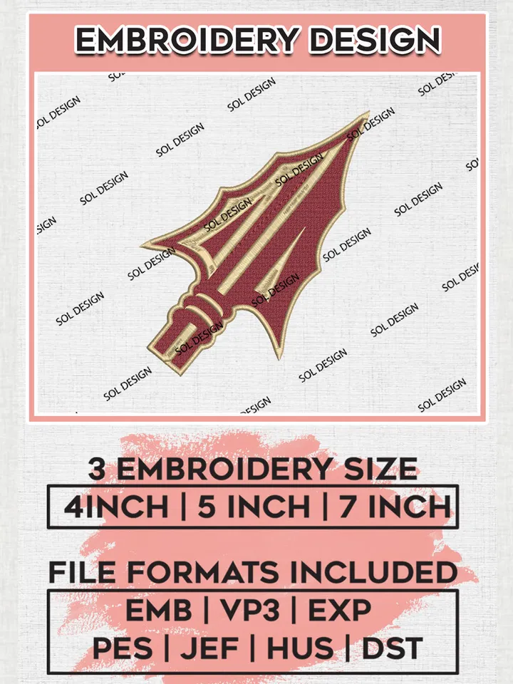 NCAA Florida State Seminoles Team Arrow Logo embroidery designs, NCAA Florida State Seminoles Logo Machine embroidery designs, NCAA Team Logo embroidery designs, NCAA Game Day Machine embroidery designs, Digital Download