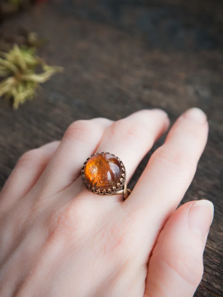 Real amanita ring. Adjustable size resin jewelry
