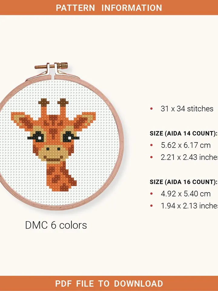 Baby Giraffe cross stitch pattern PDF, contemporary Nature, Tiny Giraffe, beginner counted, modern chart, DIY, embroidery, instant PDF