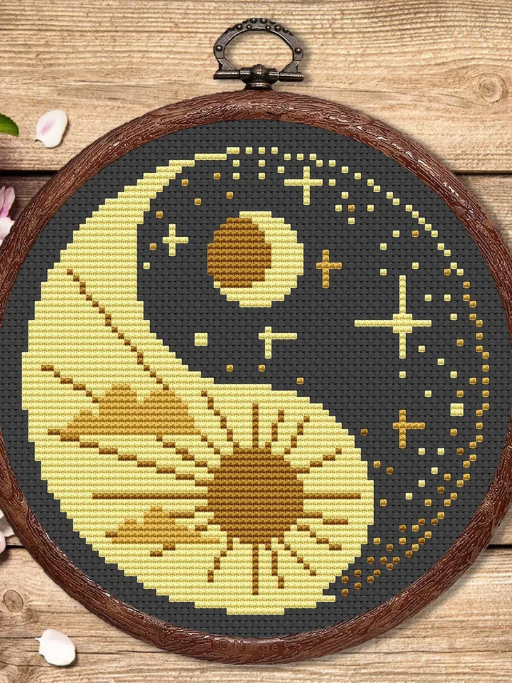 Yin and Yang Cross Stitch Pattern, Yin and Yang Pattern, Embroidery Yin and Yang, Sun and Moon Cross Stitch Pattern, Modern Pattern #oth012