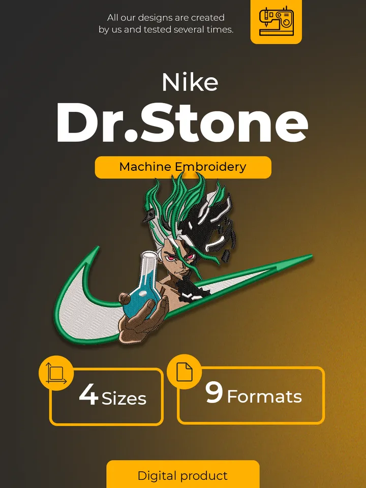 Dr. Stone Embroidery Design File/ Dr. Stone Anime Embroidery Design/ Machine Design. Swoosh Nike