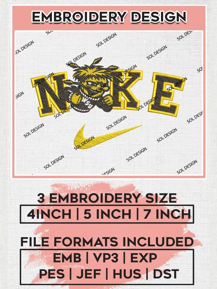 Nike Wichita State Shockers Machine Embroidery Design, NCAA Wichita State Shockers Embroidery Design files, NCAA Logo Embroidery Designs, NCAA Machine Embroidery Designs, Digital Download