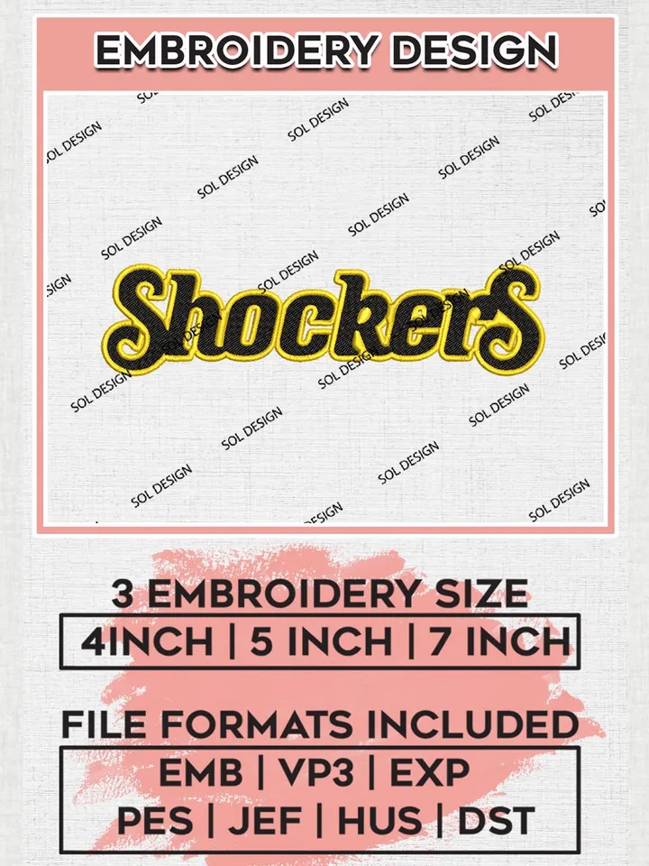 NCAA Shockers Team Wordmark Logo Machine Embroidery Design, NCAA Wichita State Shockers Team Design Design files, NCAA Team Embroidery Designs, NCAA Machine Embroidery Designs, Digital Download