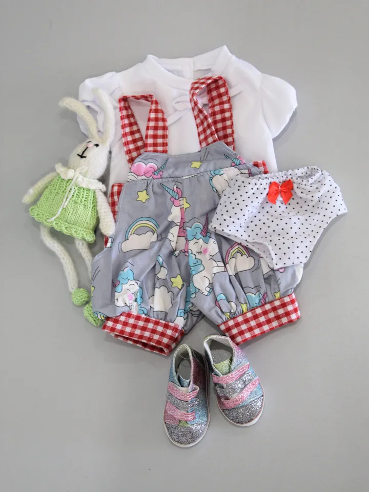 Handmade American girl doll clothes - unicorn jumpsuit  – doll shoes and accessories – gift from grandmother