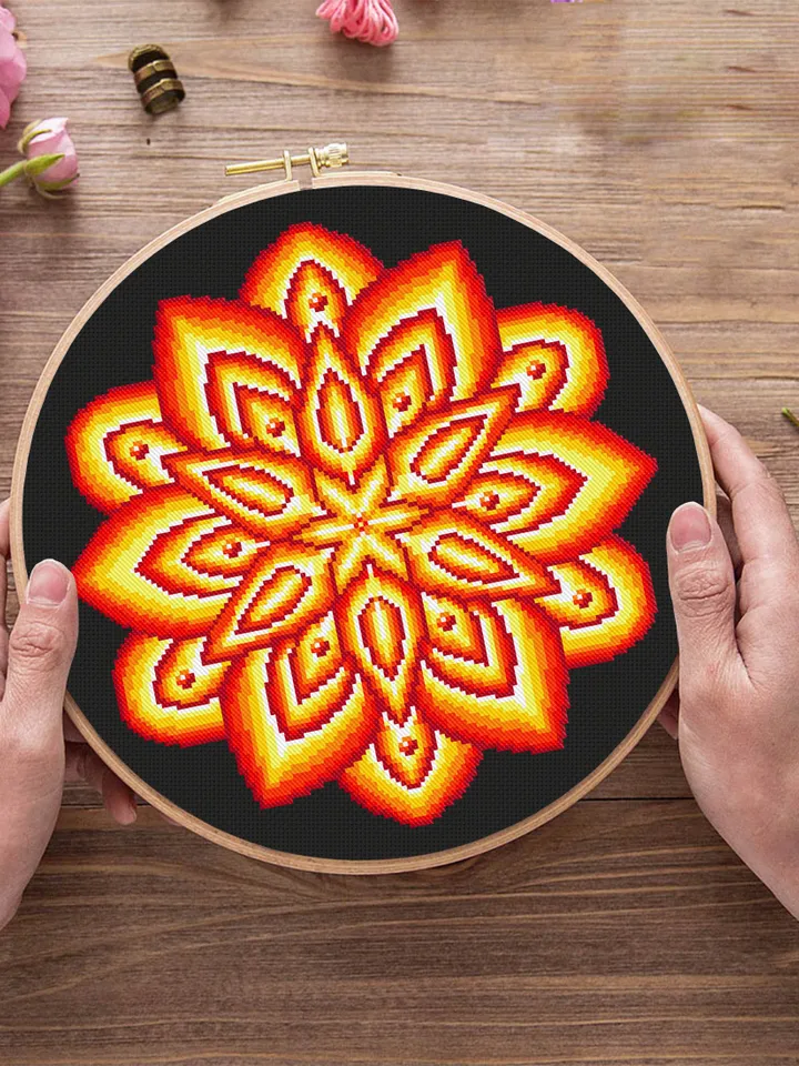 Bright colorful mandala cross stitch pattern download PDF Simple mandala digital Embroidery mandala ornament Modern beginner stitch PDF #M97