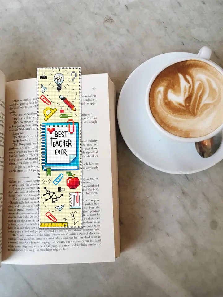 Teacher bookmark cross stitch pattern PDF download Best teacher ever, Handmade bookmark pattern digital PDF, Teachers day gift School #B353