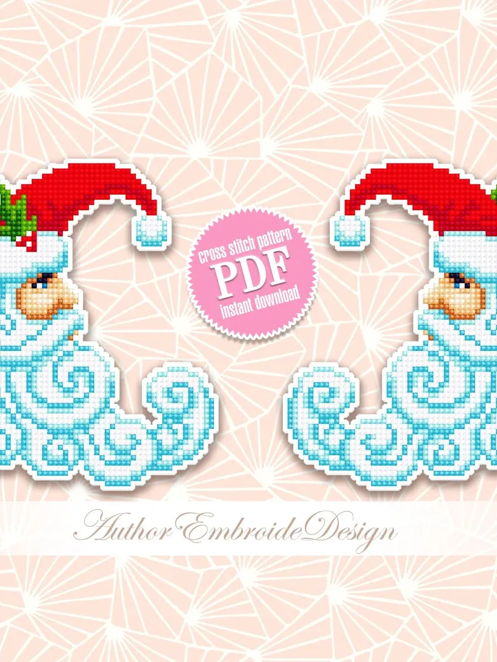 Christmas Crescent moon Santa cross stitch pattern PDF download Double-sided Christmas tree decor for plastic canvas, Moon ornament #N119