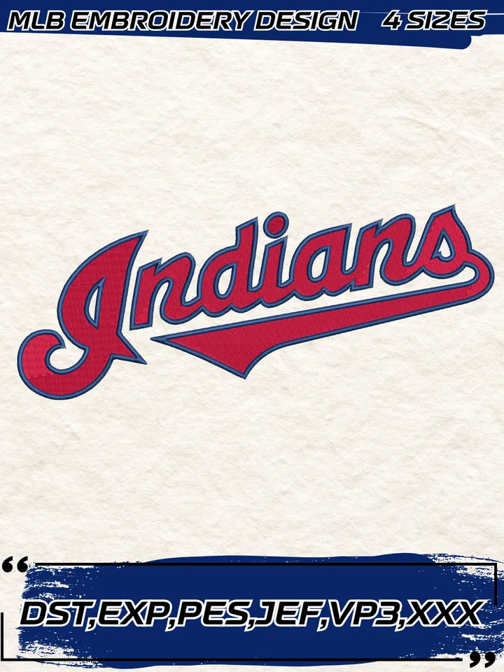Cleveland Indians Embroidery Design,MLB Embroidery Design,Machine Embroidery Design File,4 Sizes, Digital Download